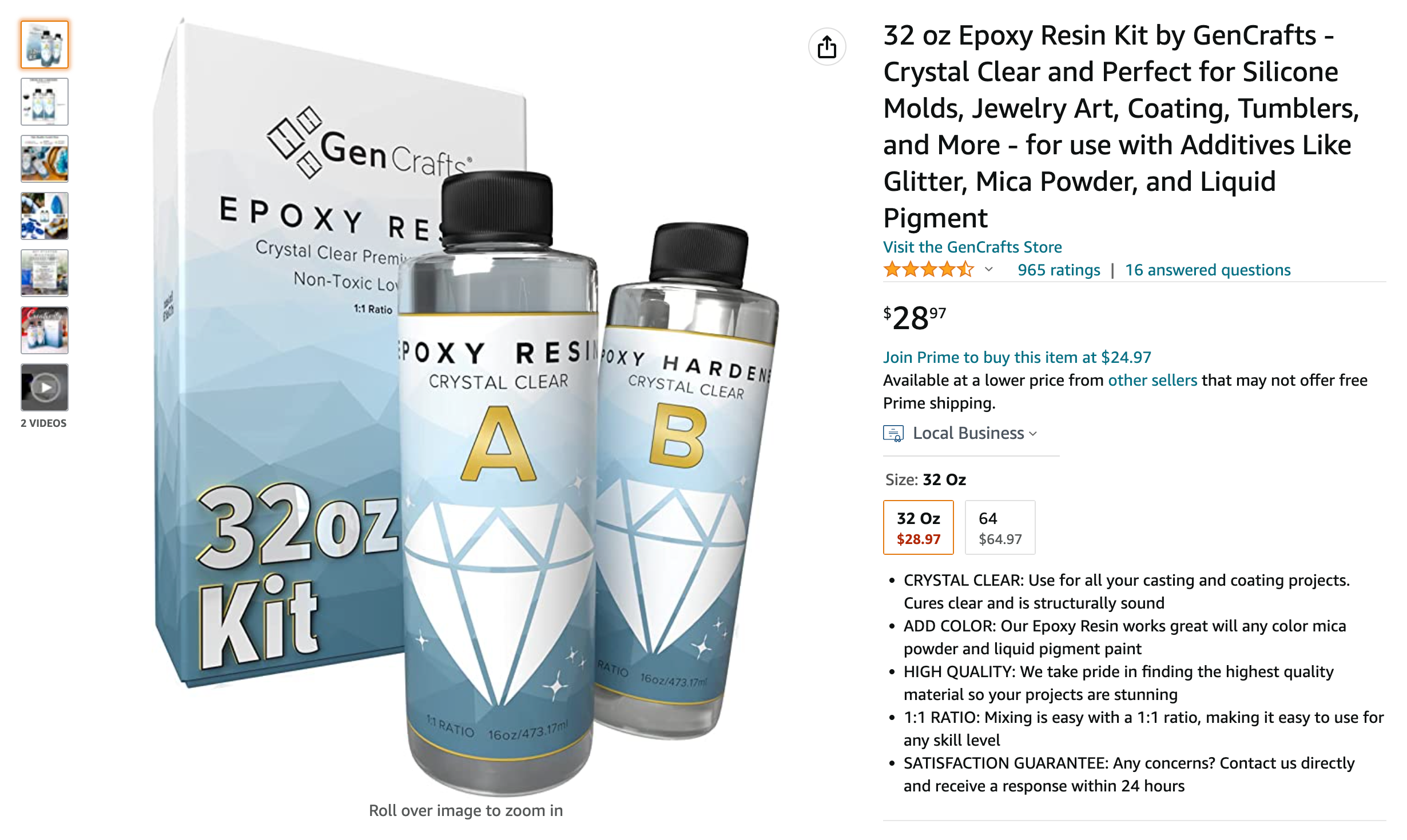 32 OZ. Epoxy Resin, Crystal Clear Epoxy Resin Kit for Art Coating