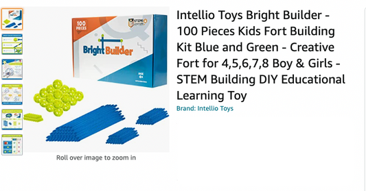 Intellio Toys Bright Builder - 100 Pieces Kids Fort Building Kit Blue and GREEN - [SKU: FK-BG]