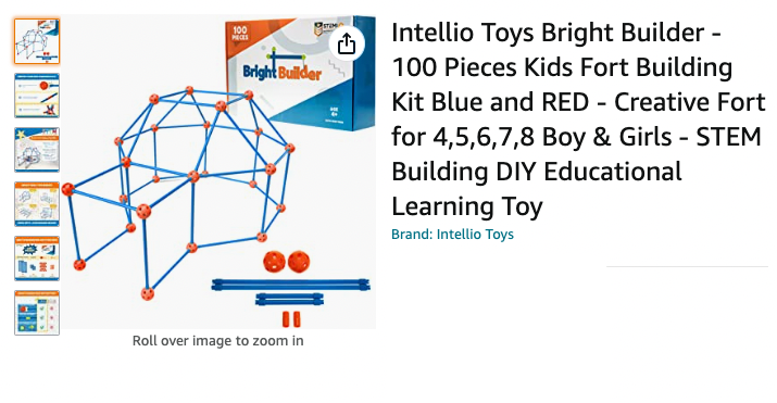 Intellio Toys Bright Builder - 100 Pieces Kids Fort Building Kit Blue and RED - [SKU: FK-BR]