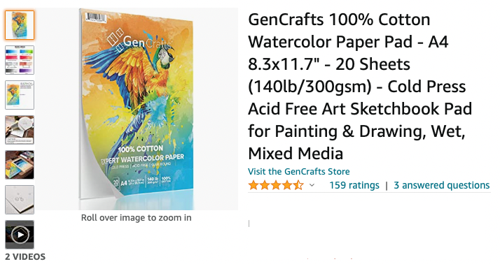 GenCrafts 100% Cotton Watercolor Paper Pad - A4 8.3x11.7" - 20 Sheets  -  [SKU: WPPC1]