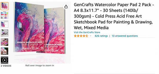 GenCrafts Watercolor Paper Pad 2 Pack - A4 8.3x11.7" - 30 Sheets - [SKU: WPPW2]