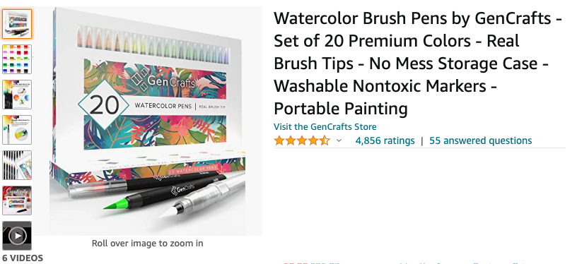 Watercolor Brush Pens by GenCrafts - Set of 20 Premium Colors -  [SKU: WP20]