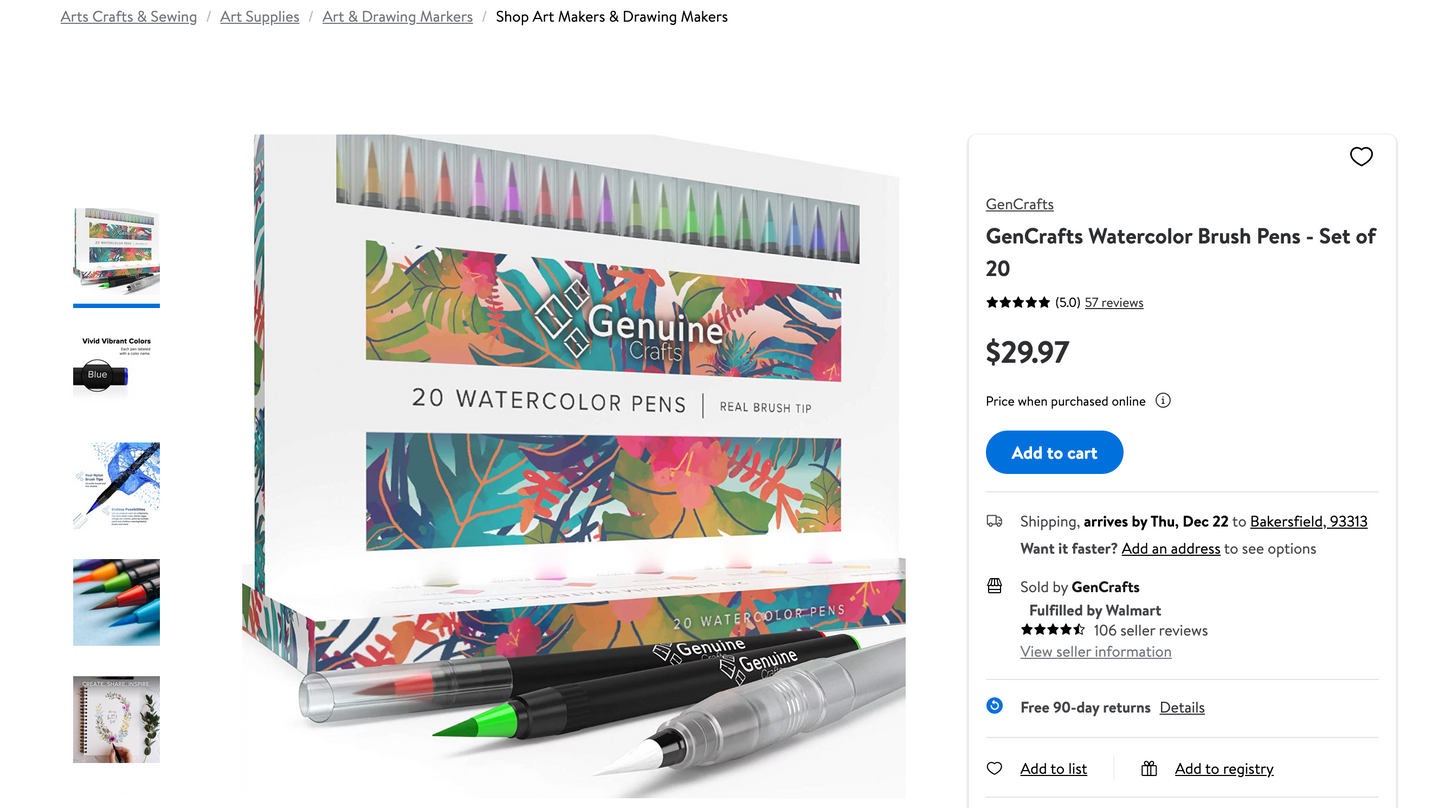 Watercolor Brush Pens by GenCrafts - Set of 20 Premium Colors -  [SKU: WP20]