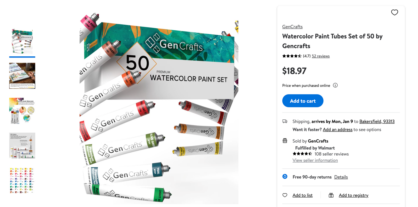 Watercolor Paint by GenCrafts  - Set of 50 Premium Colors - [SKU: WT50]