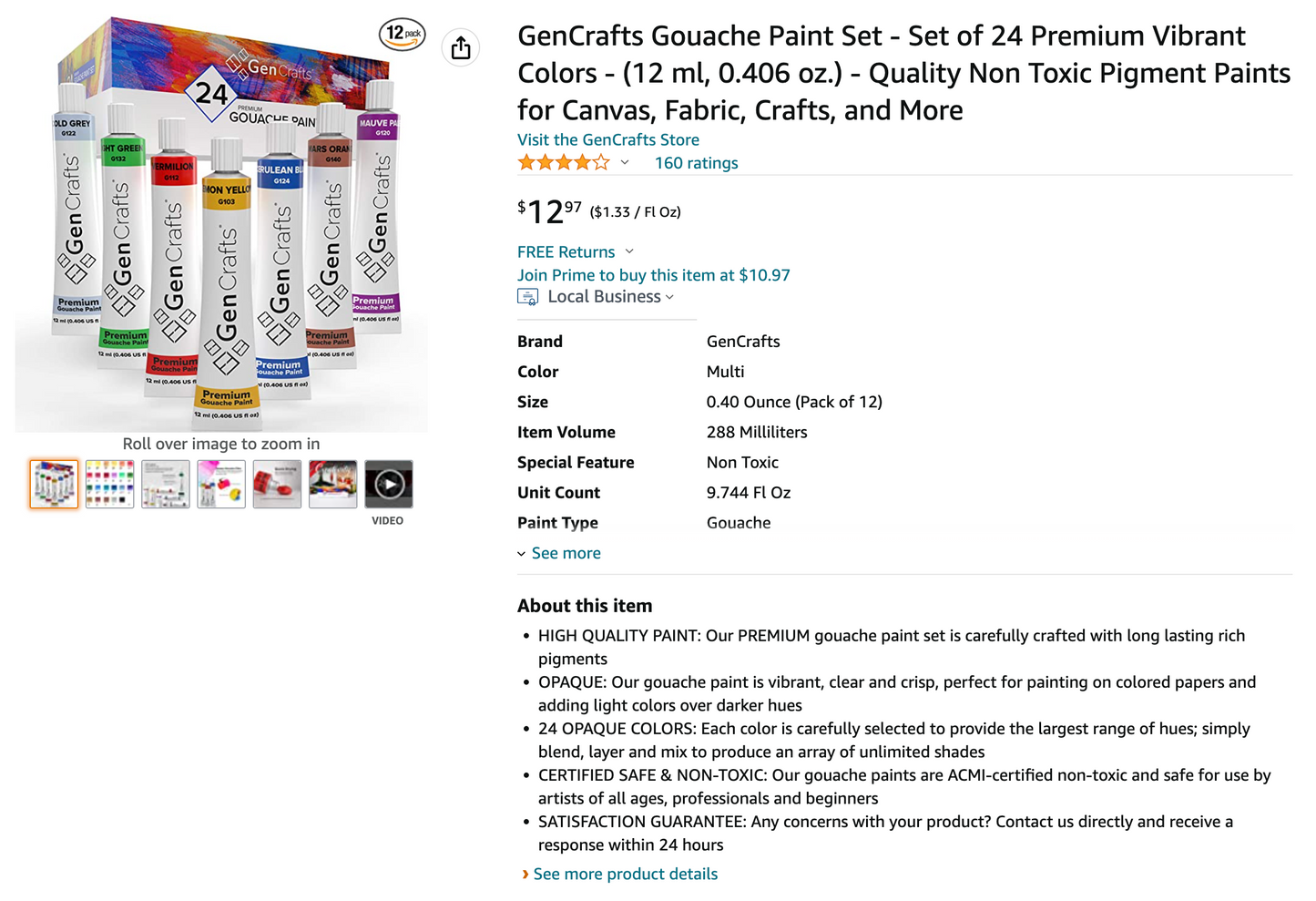 Gouache Paint Tubes by GenCrafts - Set of 24 Premium Colors - [SKU: GT24]
