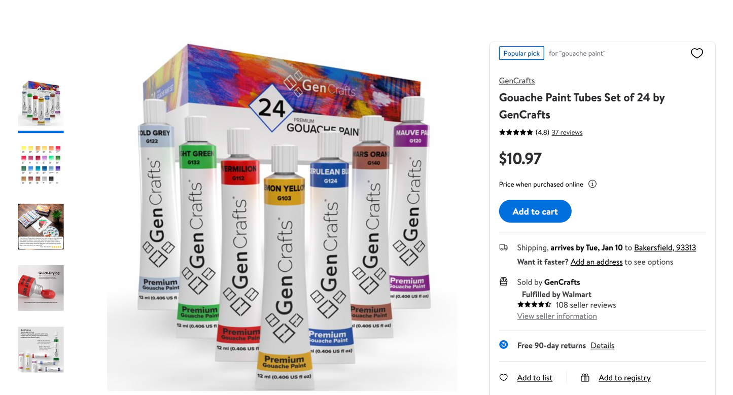 Gouache Paint Tubes by GenCrafts - Set of 24 Premium Colors - [SKU: GT24]