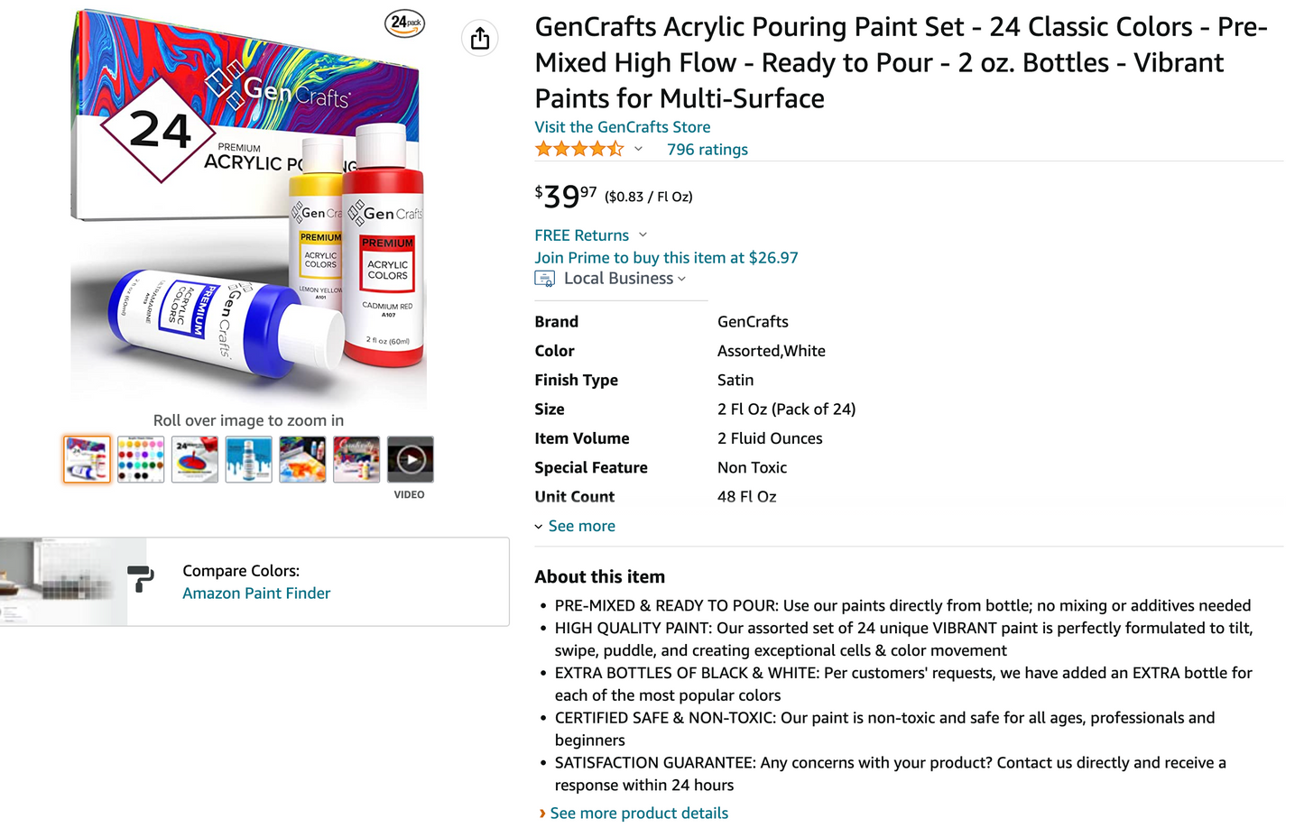Acrylic Pouring Paint Set by GenCrafts - 24 Classic Colors - [SKU: CP24]