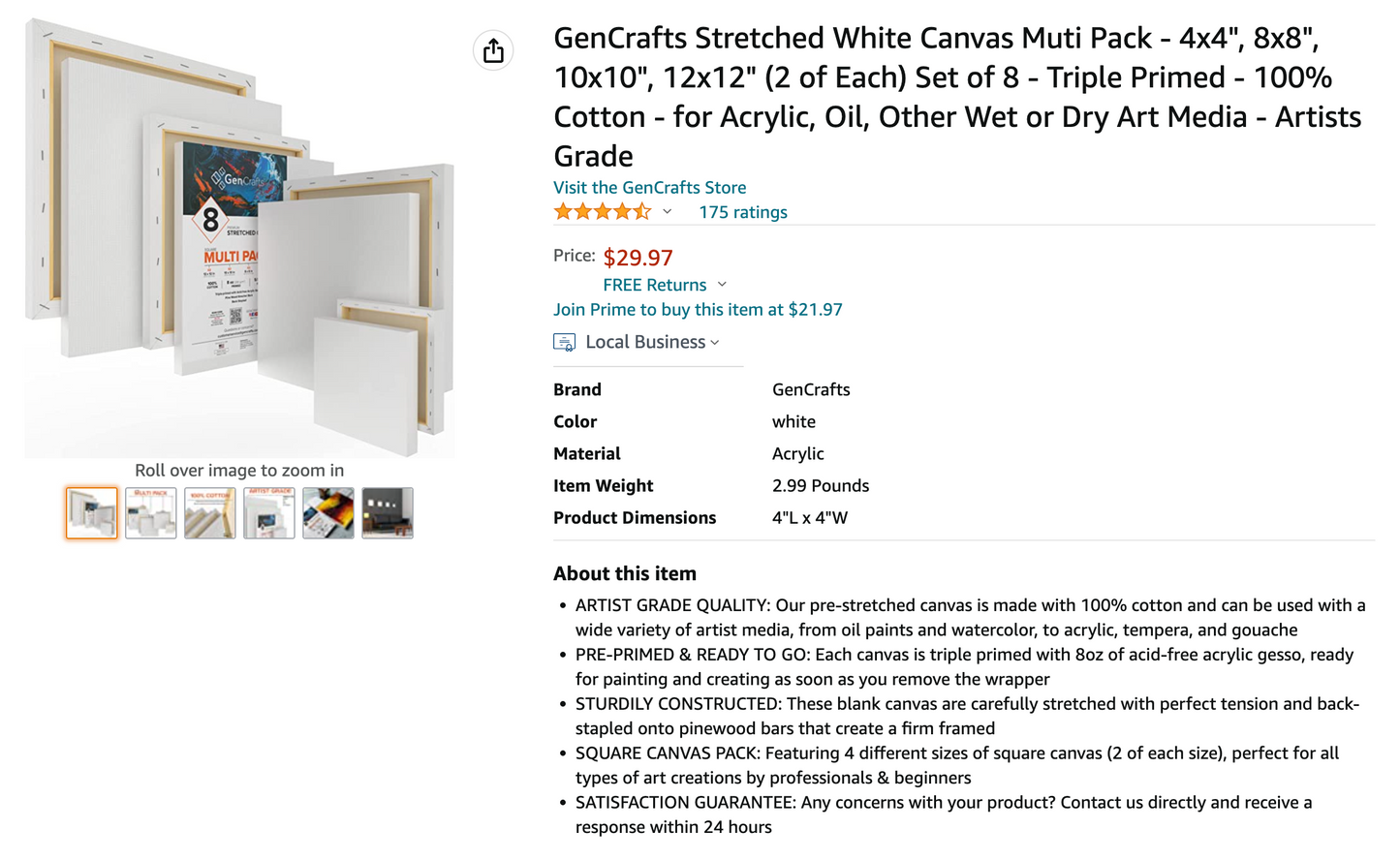 Stretched White Canvas Muti Pack by GenCrafts - Square - [SKU: CCS8]
