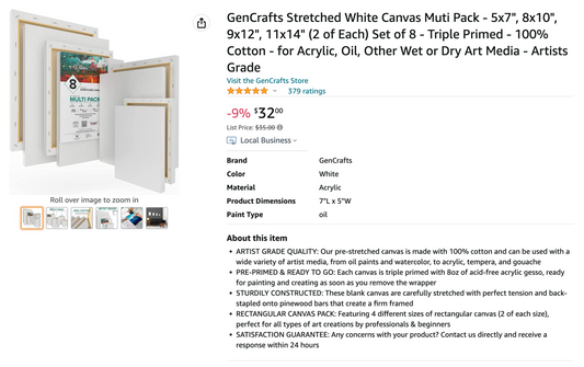Stretched White Canvas Muti Pack by GenCrafts - Rectangle - [SKU: CCR8]