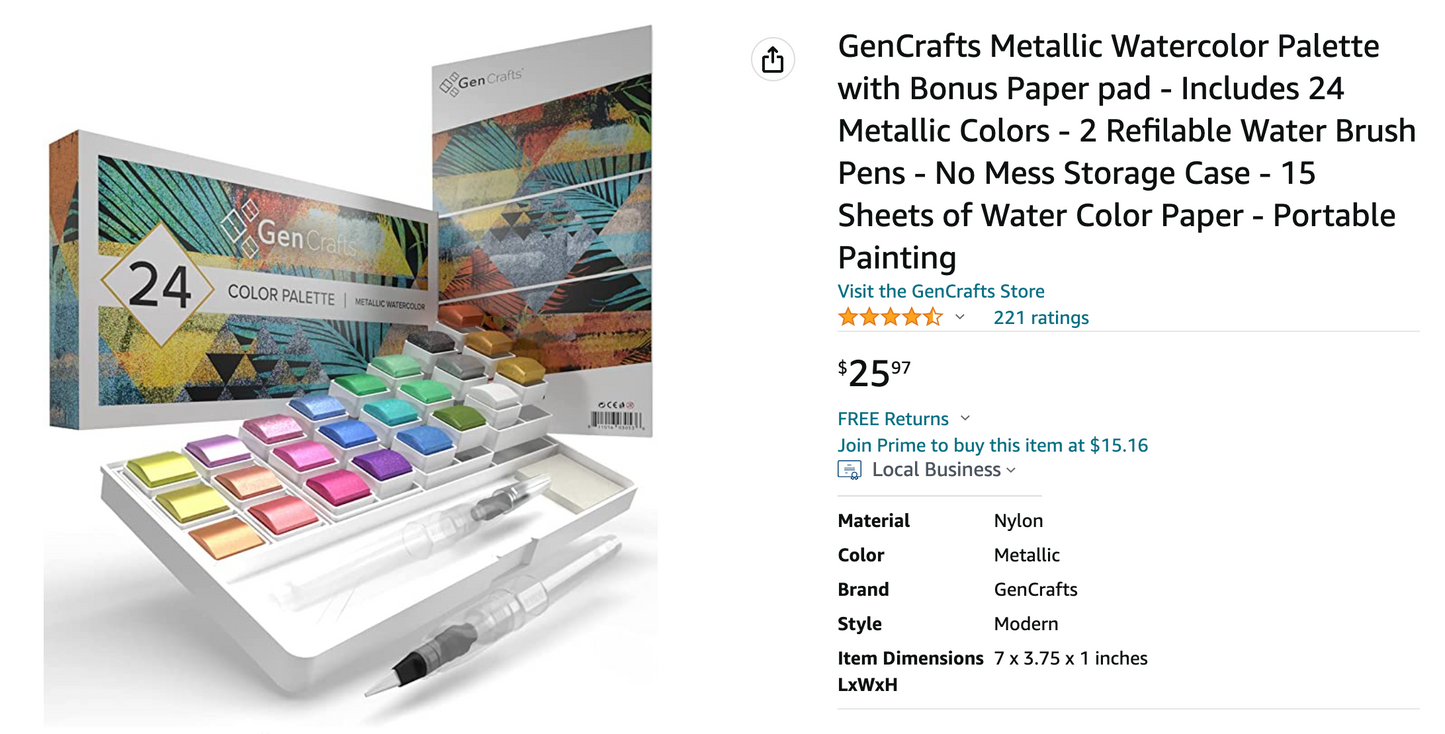Metallic Watercolor Palette by GenCrafts - Premium 24 Colors - [SKU: WPM24]