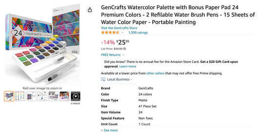 Watercolor Palette by GenCrafts - Premium 24 Colors - [SKU: WP24]