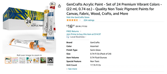 Acrylic Paint by GenCrafts  - Set of 24 Vibrant Colors - [SKU: AT24]