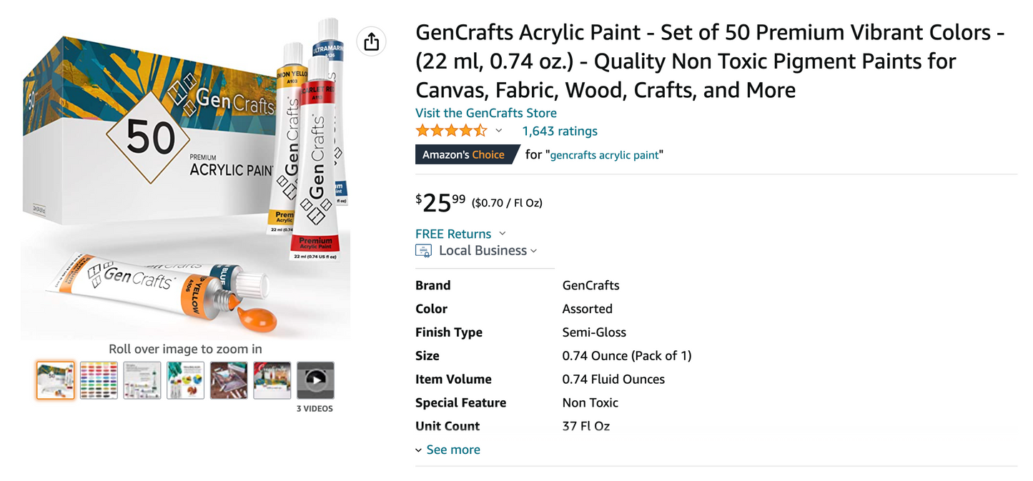 Acrylic Paint by GenCrafts - Set of 50 Vibrant Colors - [SKU: AT50]