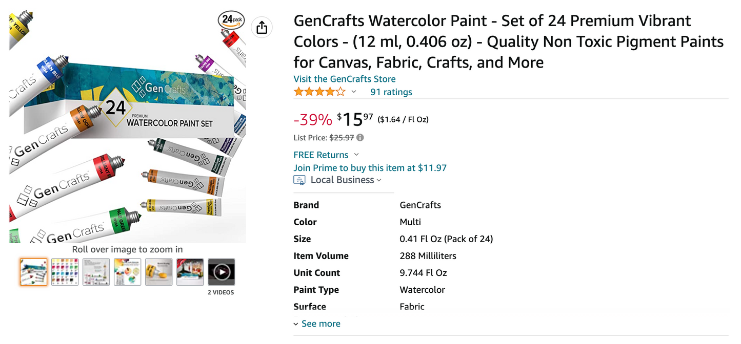Watercolor Paint Tubes by GenCrafts  - Set of 24 Premium Colors - [SKU: WT24]